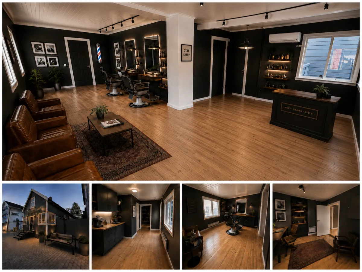 Kaféhuset innredet som barbershop, illustrasjon