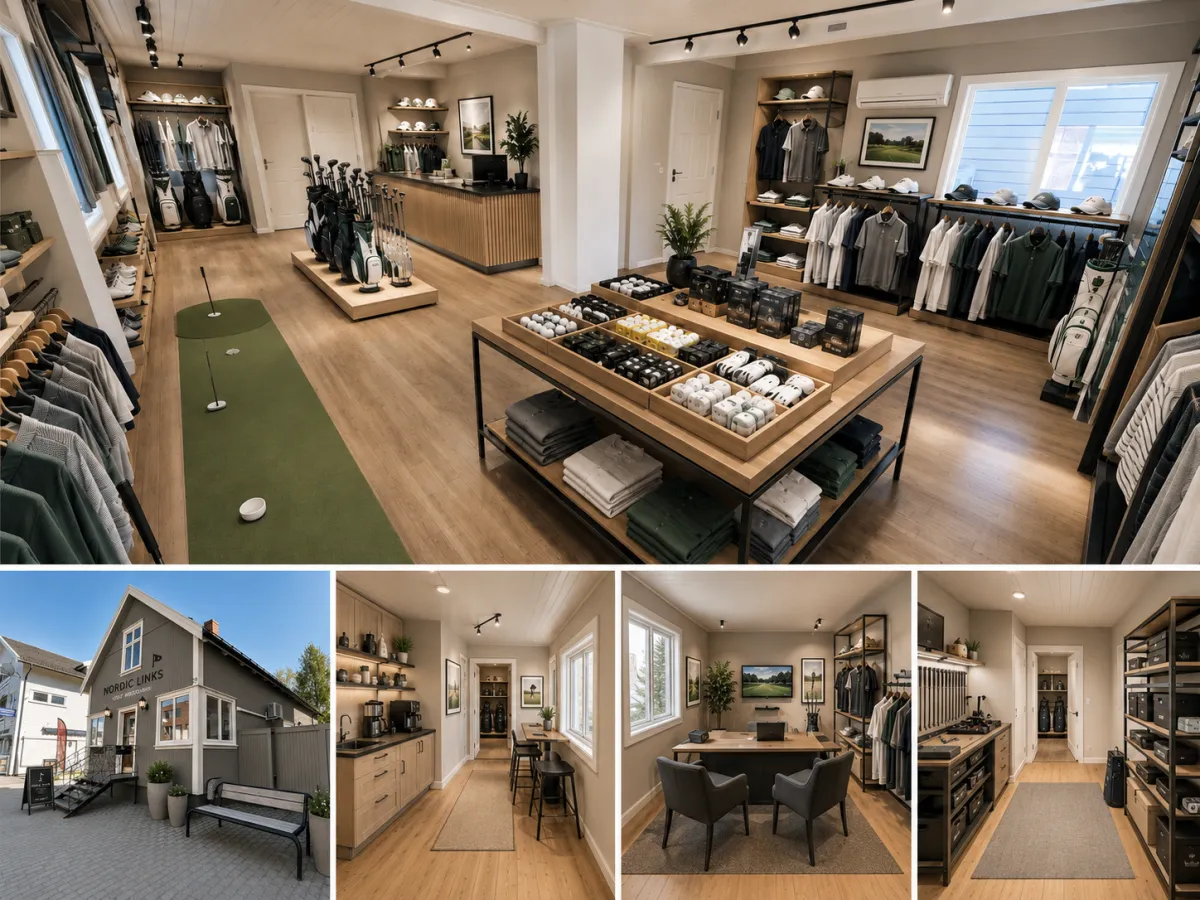 Kaféhuset innredet som golfbutikk, illustrasjon